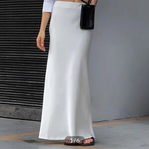 White Ivory Satin Maxi Skirt COMMENSE